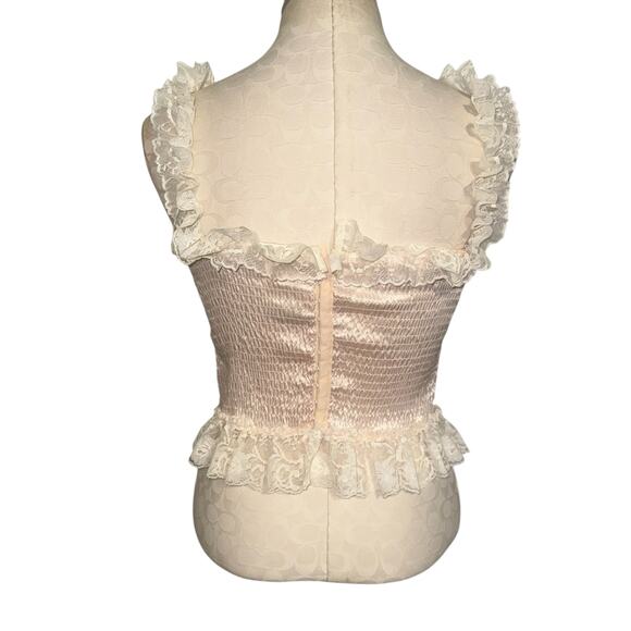 Victoria's Secret Vintage Lingerie Corset Bustier Top Pink Smocked Lace Medium - Picture 3 of 6